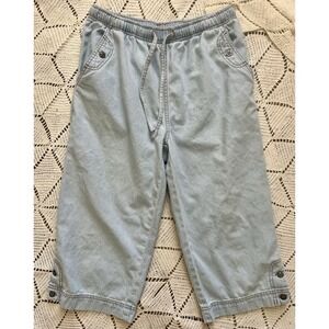 Vintage 100% Cotton Elastic Waist Capri Pants Metal Buttons Size S Cottage Y2K